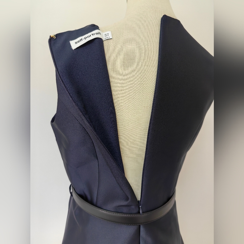 Self-Portrait Navy Taffeta Midi Dress - Picture 14 of 16